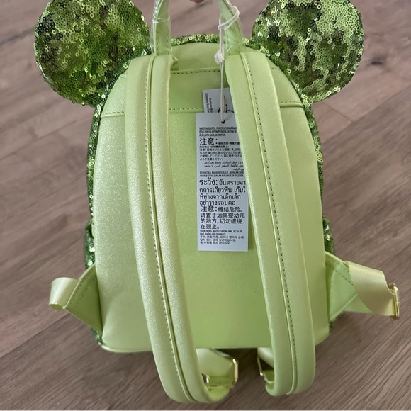 NWT Loungefly Disney Green Sequin‎ Minnie Mouse Tinkerbell Backpack - Picture 5 of 5